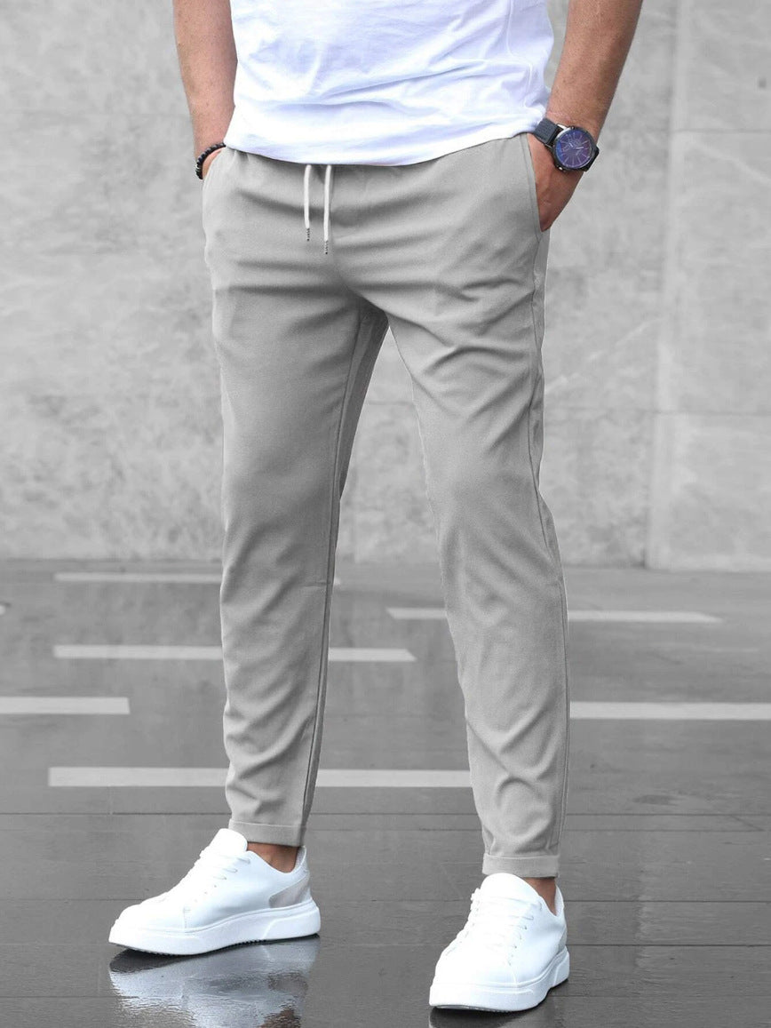 Stylish Men's Casual Drawstring Trousers with Pockets - Slim Fit Skinny Pencil Pants