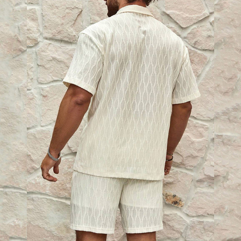 Men Tracksuits Summer Fashion Solid Loose Casual Two Pieces Lapel Button Shirt Shorts Beach Holiday All-Match Outfits Male