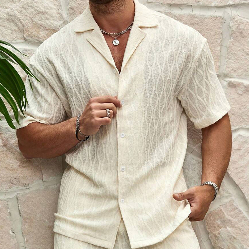 Men Tracksuits Summer Fashion Solid Loose Casual Two Pieces Lapel Button Shirt Shorts Beach Holiday All-Match Outfits Male