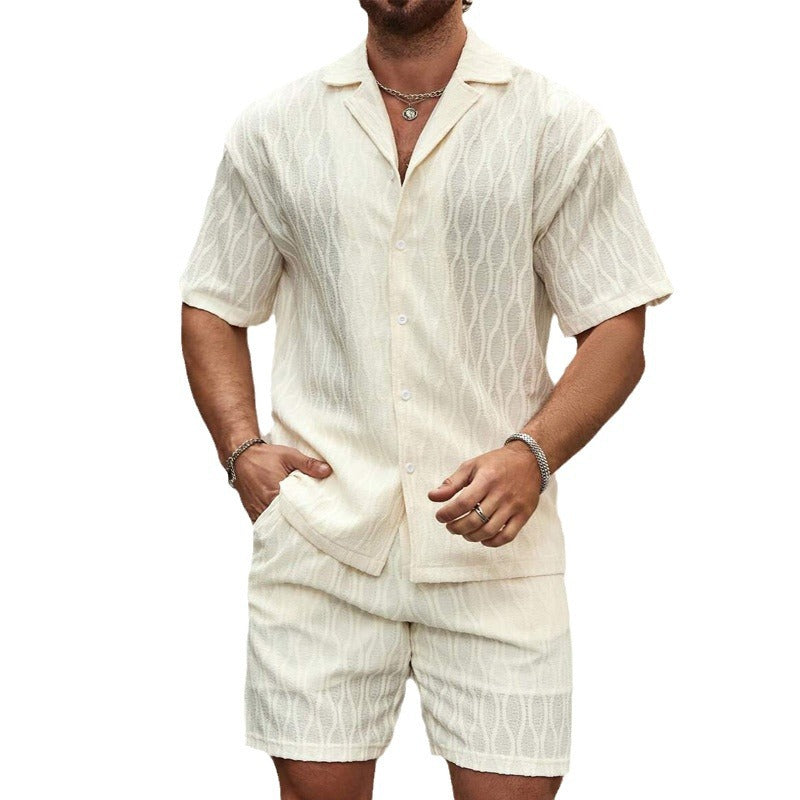 Men Tracksuits Summer Fashion Solid Loose Casual Two Pieces Lapel Button Shirt Shorts Beach Holiday All-Match Outfits Male