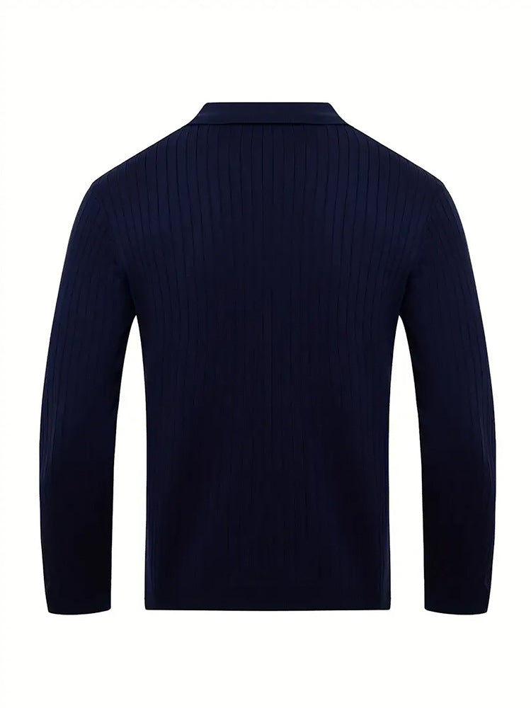 Lapel Texture Stretch Slim Knit Polo Shirt Men Polo Shirt Fashion Waffle Long-Sleeved Tops Clothing Casual Comfortable Golf Men'S Clothing