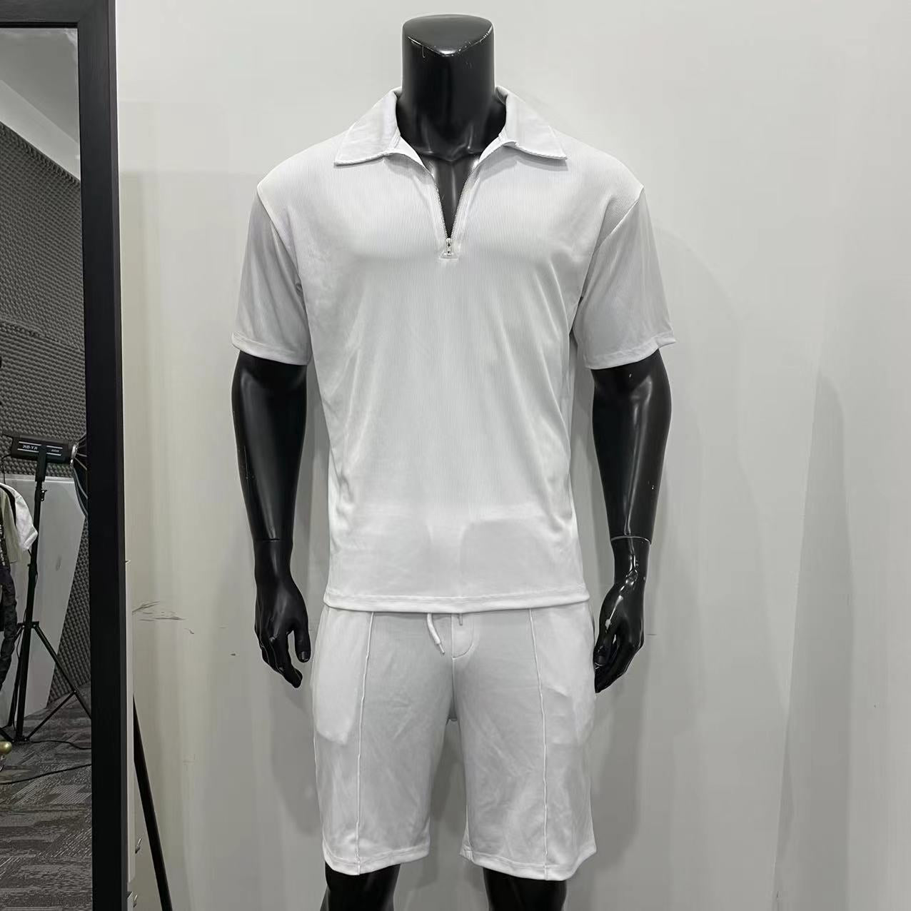 Summer Fashion Mens Clothing Men'S Suits New Zipper Polo Casual Short Sleeve Drawstring Shorts Men'S Set