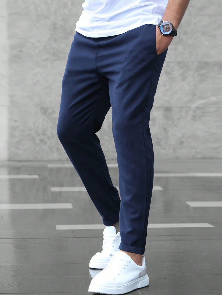 Stylish Men's Casual Drawstring Trousers with Pockets - Slim Fit Skinny Pencil Pants