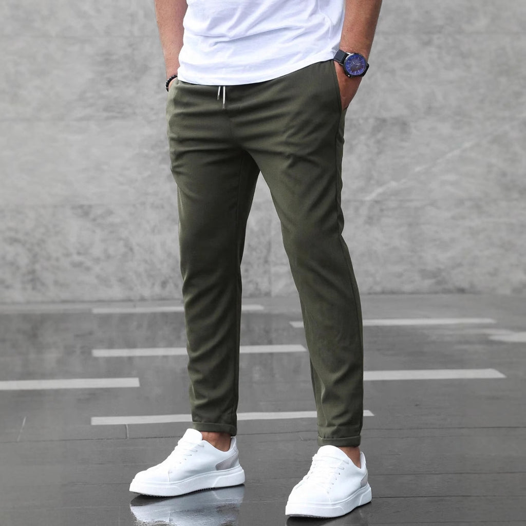 Stylish Men's Casual Drawstring Trousers with Pockets - Slim Fit Skinny Pencil Pants