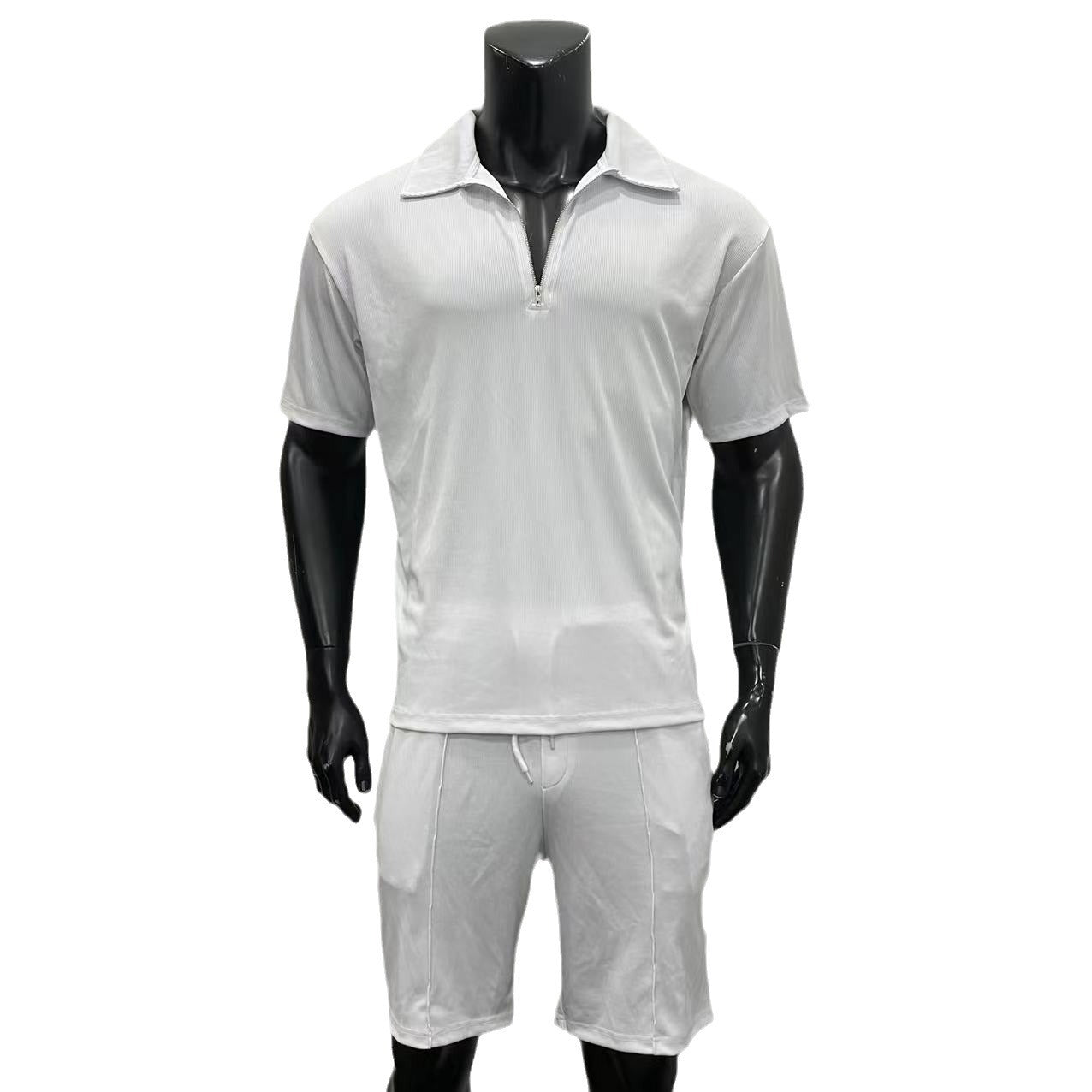 Summer Fashion Mens Clothing Men'S Suits New Zipper Polo Casual Short Sleeve Drawstring Shorts Men'S Set