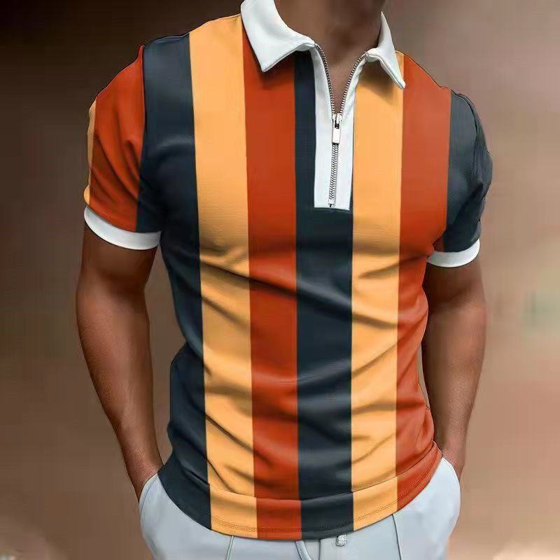 Elevate Your Style with Our Men's Striped Short Sleeve Polo Shirt - Perfect for Casual Outings