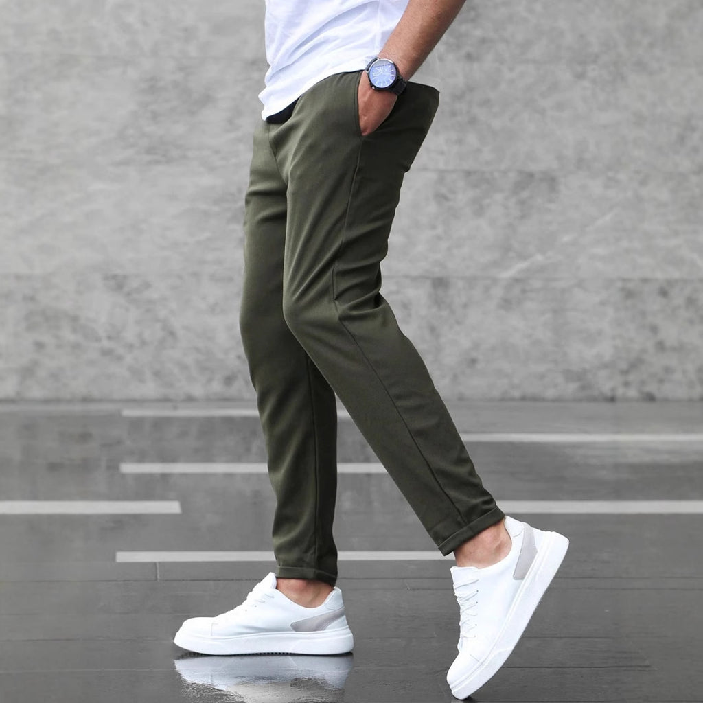 Stylish Men's Casual Drawstring Trousers with Pockets - Slim Fit Skinny Pencil Pants