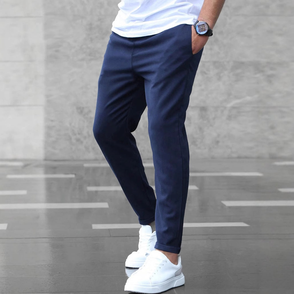 Stylish Men's Casual Drawstring Trousers with Pockets - Slim Fit Skinny Pencil Pants