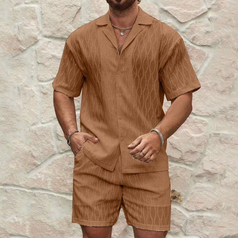 Men Tracksuits Summer Fashion Solid Loose Casual Two Pieces Lapel Button Shirt Shorts Beach Holiday All-Match Outfits Male