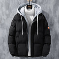 Fashion Hooded Jacket Men Winter Windproof Thickened Fake Two-Piece Coat Solid Leisure Sports Cotton Jacket