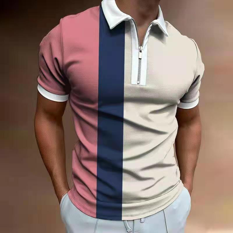 Elevate Your Style with Our Men's Striped Short Sleeve Polo Shirt - Perfect for Casual Outings