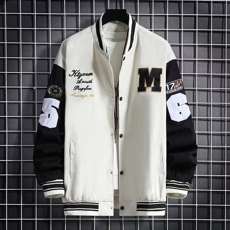 Men'S Baseball Jacket Fashion Casual Letter Number Print Button-Down Tops Streetwear Clothing