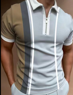 Elevate Your Style with Our Men's Striped Short Sleeve Polo Shirt - Perfect for Casual Outings