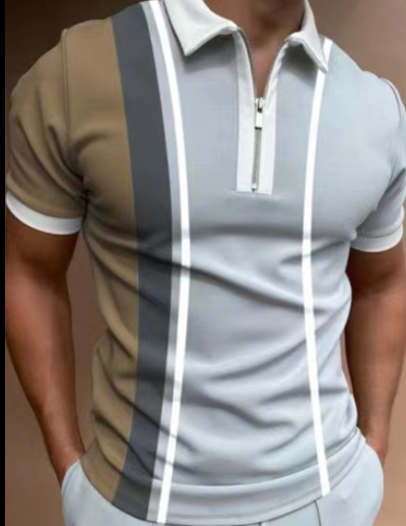 Elevate Your Style with Our Men's Striped Short Sleeve Polo Shirt - Perfect for Casual Outings