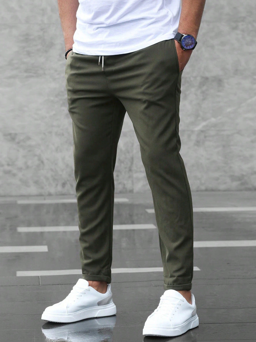 Stylish Men's Casual Drawstring Trousers with Pockets - Slim Fit Skinny Pencil Pants