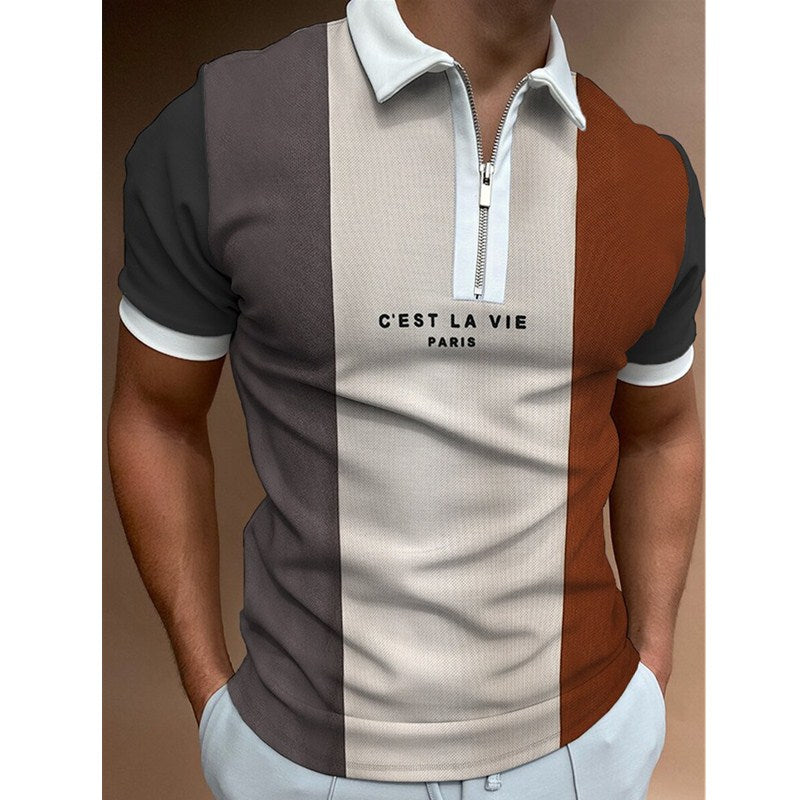 Elevate Your Style with Our Men's Striped Short Sleeve Polo Shirt - Perfect for Casual Outings