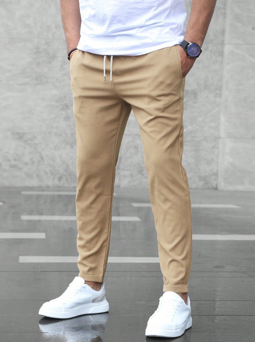 Stylish Men's Casual Drawstring Trousers with Pockets - Slim Fit Skinny Pencil Pants