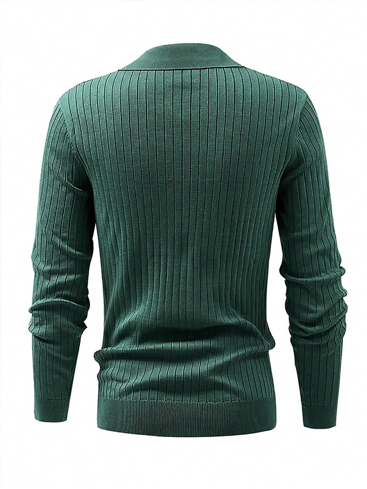 Lapel Texture Stretch Slim Knit Polo Shirt Men Polo Shirt Fashion Waffle Long-Sleeved Tops Clothing Casual Comfortable Golf Men'S Clothing