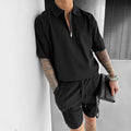 Summer Fashion Mens Clothing Men'S Suits New Zipper Polo Casual Short Sleeve Drawstring Shorts Men'S Set