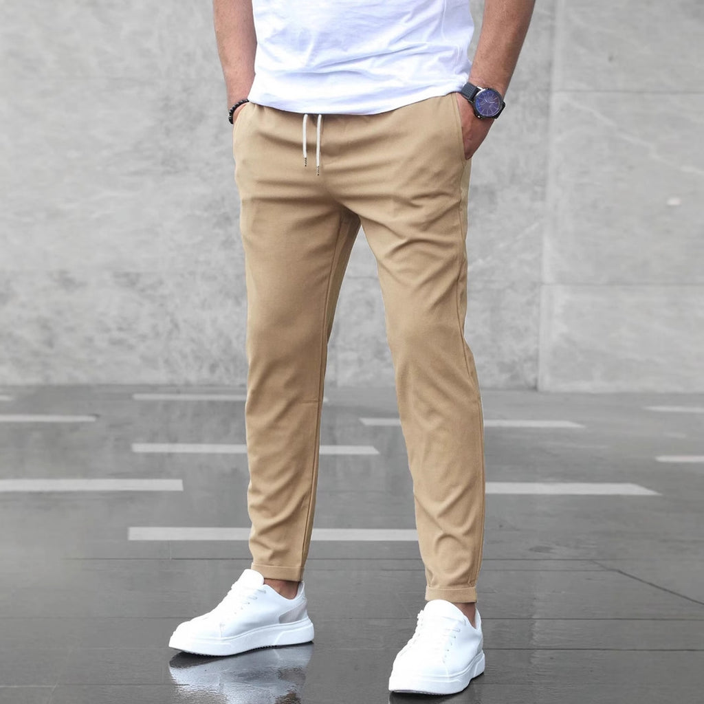 Stylish Men's Casual Drawstring Trousers with Pockets - Slim Fit Skinny Pencil Pants