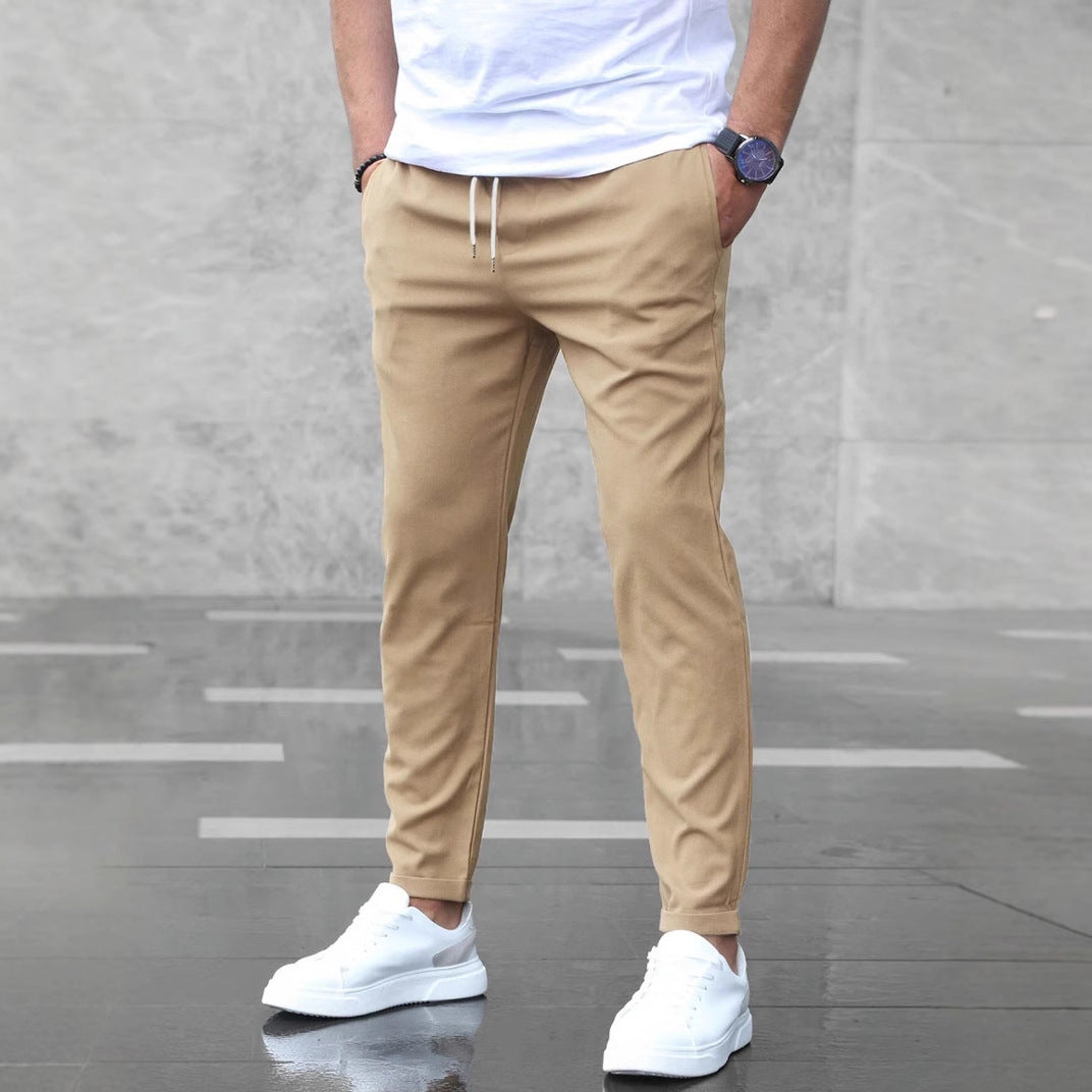 Stylish Men's Casual Drawstring Trousers with Pockets - Slim Fit Skinny Pencil Pants