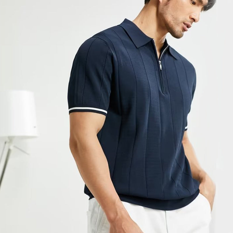 Short-Sleeved Polo Shirt Summer Lapel Zipper T-Shirt Tops Men's Clothing